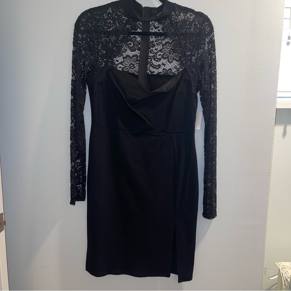Long Sleeve Black Lace Dress - L